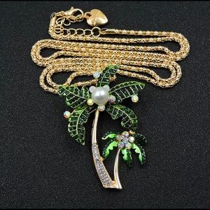 Betsey Johnson Palm Tree Rhinestone Gold Necklace